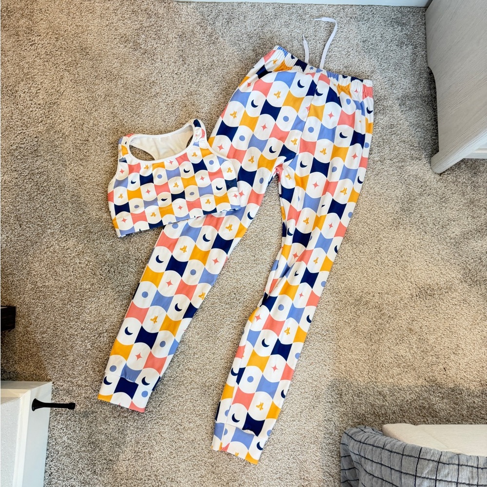 Geometric Moon & Star Jogger Set - White, Navy, Pink, Yellow size XS